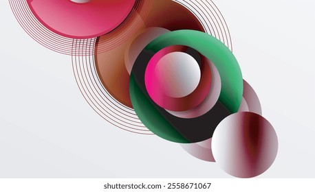 Abstract composition of overlapping circles with smooth gradients and transparency effects. Clean and modern design emphasizing depth, symmetry, and a minimal aesthetic