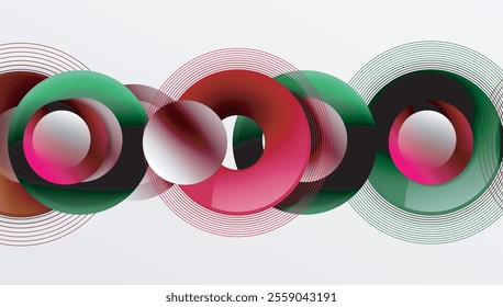 Abstract composition of overlapping circles with smooth gradients and transparency effects. Clean and modern design emphasizing depth, symmetry, and a minimal aesthetic