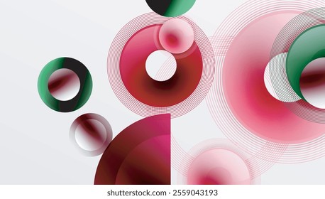 Abstract composition of overlapping circles with smooth gradients and transparency effects. Clean and modern design emphasizing depth, symmetry, and a minimal aesthetic