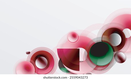 Abstract composition of overlapping circles with smooth gradients and transparency effects. Clean and modern design emphasizing depth, symmetry, and a minimal aesthetic