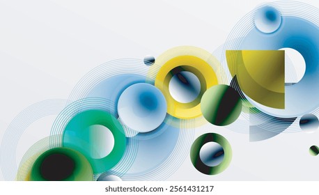 Abstract composition of overlapping circles with smooth gradients and transparency effects. Clean and modern design emphasizing depth, symmetry, and a minimal aesthetic