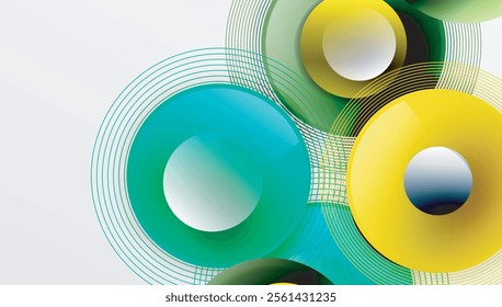 Abstract composition of overlapping circles with smooth gradients and transparency effects. Clean and modern design emphasizing depth, symmetry, and a minimal aesthetic