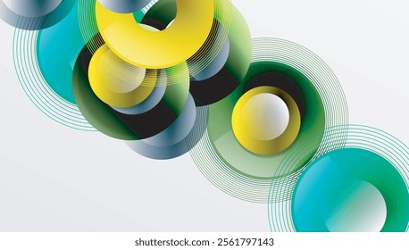 Abstract composition of overlapping circles with smooth gradients and transparency effects. Clean and modern design emphasizing depth, symmetry, and a minimal aesthetic