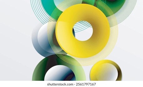 Abstract composition of overlapping circles with smooth gradients and transparency effects. Clean and modern design emphasizing depth, symmetry, and a minimal aesthetic