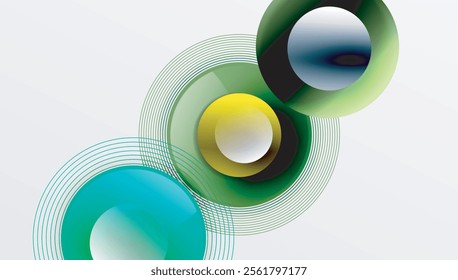 Abstract composition of overlapping circles with smooth gradients and transparency effects. Clean and modern design emphasizing depth, symmetry, and a minimal aesthetic