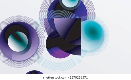 Abstract composition of overlapping circles with smooth gradients and transparency effects. Clean and modern design emphasizing depth, symmetry, and a minimal aesthetic