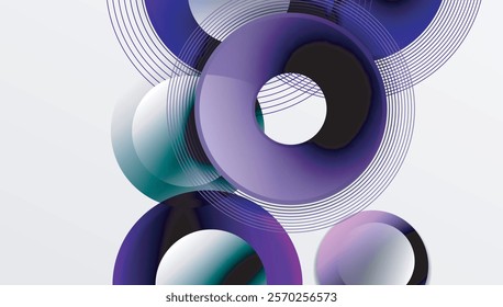 Abstract composition of overlapping circles with smooth gradients and transparency effects. Clean and modern design emphasizing depth, symmetry, and a minimal aesthetic