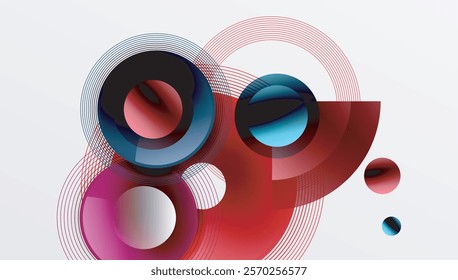 Abstract composition of overlapping circles with smooth gradients and transparency effects. Clean and modern design emphasizing depth, symmetry, and a minimal aesthetic