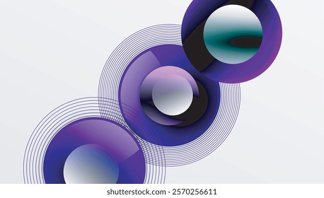 Abstract composition of overlapping circles with smooth gradients and transparency effects. Clean and modern design emphasizing depth, symmetry, and a minimal aesthetic