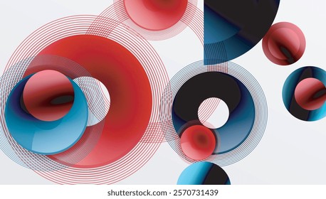 Abstract composition of overlapping circles with smooth gradients and transparency effects. Clean and modern design emphasizing depth, symmetry, and a minimal aesthetic