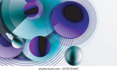 Abstract composition of overlapping circles with smooth gradients and transparency effects. Clean and modern design emphasizing depth, symmetry, and a minimal aesthetic