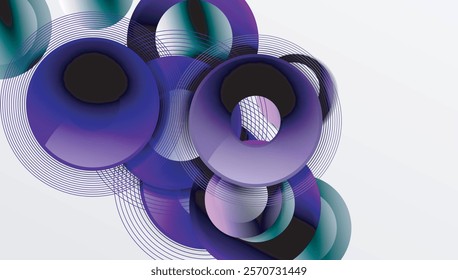 Abstract composition of overlapping circles with smooth gradients and transparency effects. Clean and modern design emphasizing depth, symmetry, and a minimal aesthetic