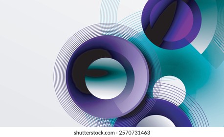 Abstract composition of overlapping circles with smooth gradients and transparency effects. Clean and modern design emphasizing depth, symmetry, and a minimal aesthetic