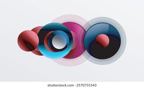 Abstract composition of overlapping circles with smooth gradients and transparency effects. Clean and modern design emphasizing depth, symmetry, and a minimal aesthetic