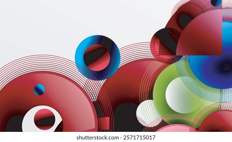 Abstract composition of overlapping circles with smooth gradients and transparency effects. Clean and modern design emphasizing depth, symmetry, and a minimal aesthetic