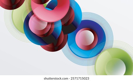 Abstract composition of overlapping circles with smooth gradients and transparency effects. Clean and modern design emphasizing depth, symmetry, and a minimal aesthetic