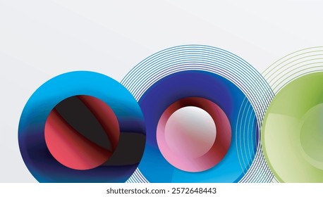 Abstract composition of overlapping circles with smooth gradients and transparency effects. Clean and modern design emphasizing depth, symmetry, and a minimal aesthetic