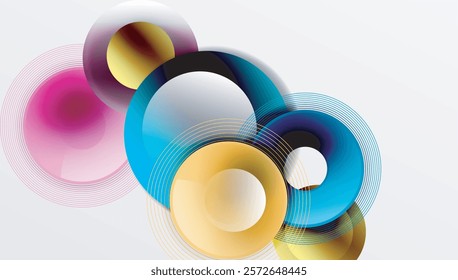 Abstract composition of overlapping circles with smooth gradients and transparency effects. Clean and modern design emphasizing depth, symmetry, and a minimal aesthetic