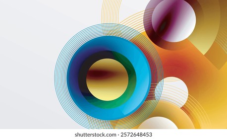 Abstract composition of overlapping circles with smooth gradients and transparency effects. Clean and modern design emphasizing depth, symmetry, and a minimal aesthetic