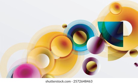 Abstract composition of overlapping circles with smooth gradients and transparency effects. Clean and modern design emphasizing depth, symmetry, and a minimal aesthetic