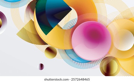 Abstract composition of overlapping circles with smooth gradients and transparency effects. Clean and modern design emphasizing depth, symmetry, and a minimal aesthetic