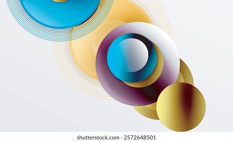 Abstract composition of overlapping circles with smooth gradients and transparency effects. Clean and modern design emphasizing depth, symmetry, and a minimal aesthetic