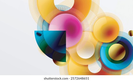 Abstract composition of overlapping circles with smooth gradients and transparency effects. Clean and modern design emphasizing depth, symmetry, and a minimal aesthetic