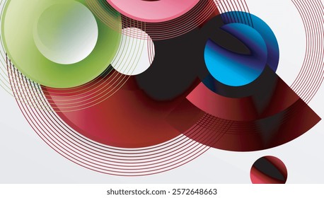 Abstract composition of overlapping circles with smooth gradients and transparency effects. Clean and modern design emphasizing depth, symmetry, and a minimal aesthetic