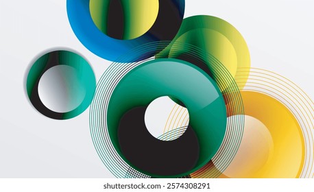 Abstract composition of overlapping circles with smooth gradients and transparency effects. Clean and modern design emphasizing depth, symmetry, and a minimal aesthetic