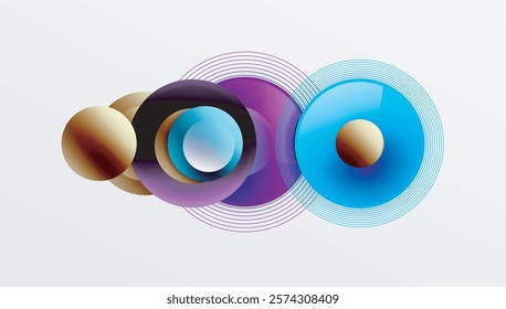 Abstract composition of overlapping circles with smooth gradients and transparency effects. Clean and modern design emphasizing depth, symmetry, and a minimal aesthetic