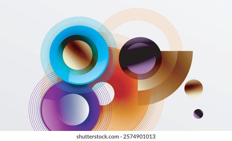 Abstract composition of overlapping circles with smooth gradients and transparency effects. Clean and modern design emphasizing depth, symmetry, and a minimal aesthetic