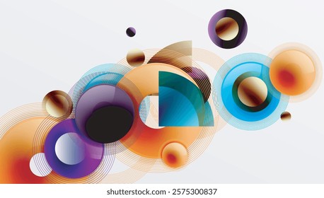 Abstract composition of overlapping circles with smooth gradients and transparency effects. Clean and modern design emphasizing depth, symmetry, and a minimal aesthetic