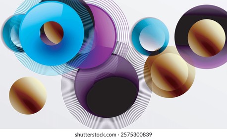 Abstract composition of overlapping circles with smooth gradients and transparency effects. Clean and modern design emphasizing depth, symmetry, and a minimal aesthetic