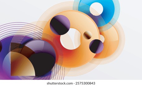 Abstract composition of overlapping circles with smooth gradients and transparency effects. Clean and modern design emphasizing depth, symmetry, and a minimal aesthetic