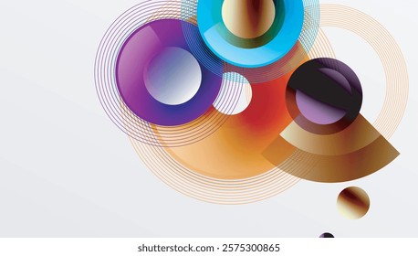 Abstract composition of overlapping circles with smooth gradients and transparency effects. Clean and modern design emphasizing depth, symmetry, and a minimal aesthetic