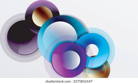 Abstract composition of overlapping circles with smooth gradients and transparency effects. Clean and modern design emphasizing depth, symmetry, and a minimal aesthetic