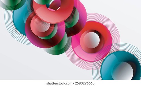 Abstract composition of overlapping circles with smooth gradients and transparency effects. Clean and modern design emphasizing depth, symmetry, and a minimal aesthetic