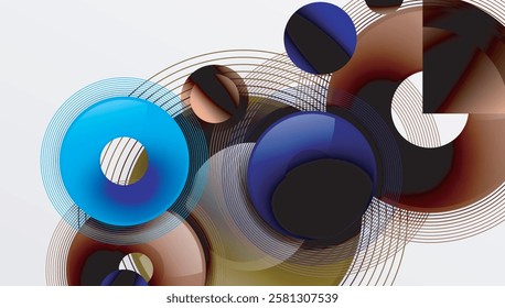 Abstract composition of overlapping circles with smooth gradients and transparency effects. Clean and modern design emphasizing depth, symmetry, and a minimal aesthetic