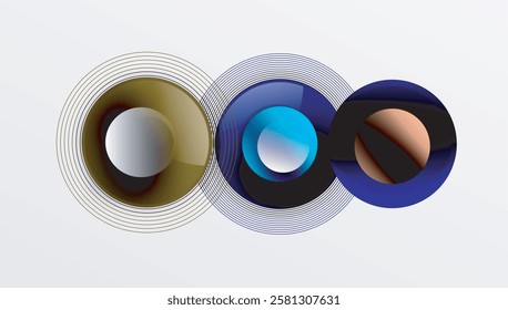 Abstract composition of overlapping circles with smooth gradients and transparency effects. Clean and modern design emphasizing depth, symmetry, and a minimal aesthetic