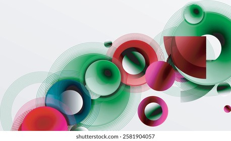 Abstract composition of overlapping circles with smooth gradients and transparency effects. Clean and modern design emphasizing depth, symmetry, and a minimal aesthetic