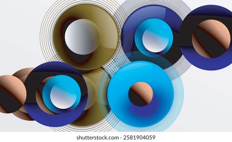 Abstract composition of overlapping circles with smooth gradients and transparency effects. Clean and modern design emphasizing depth, symmetry, and a minimal aesthetic