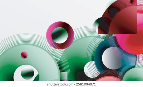 Abstract composition of overlapping circles with smooth gradients and transparency effects. Clean and modern design emphasizing depth, symmetry, and a minimal aesthetic