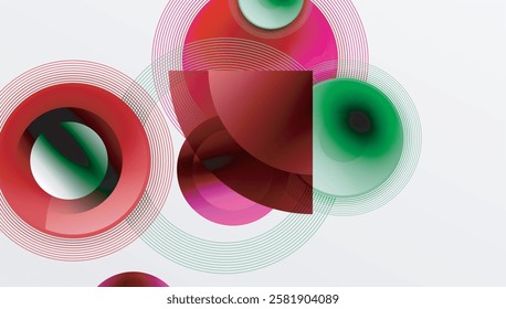 Abstract composition of overlapping circles with smooth gradients and transparency effects. Clean and modern design emphasizing depth, symmetry, and a minimal aesthetic