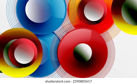 Abstract composition of overlapping circles with smooth gradients and transparency effects. Clean and modern design emphasizing depth, symmetry, and a minimal aesthetic