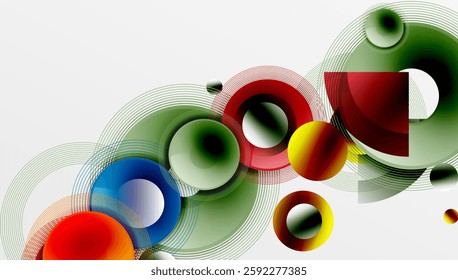 Abstract composition of overlapping circles with smooth gradients and transparency effects. Clean and modern design emphasizing depth, symmetry, and a minimal aesthetic