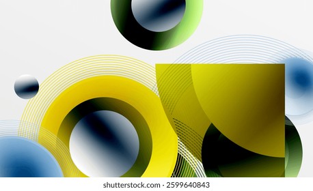 Abstract composition of overlapping circles with smooth gradients and transparency effects. Clean and modern design emphasizing depth, symmetry, and a minimal aesthetic