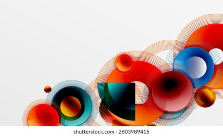 Abstract composition of overlapping circles with smooth gradients and transparency effects. Clean and modern design emphasizing depth, symmetry, and a minimal aesthetic
