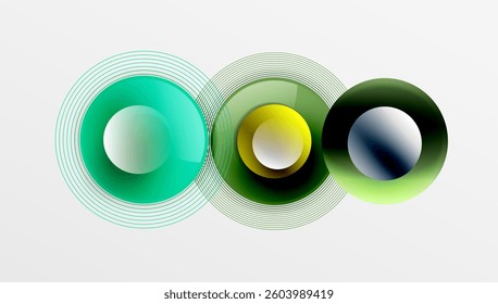Abstract composition of overlapping circles with smooth gradients and transparency effects. Clean and modern design emphasizing depth, symmetry, and a minimal aesthetic