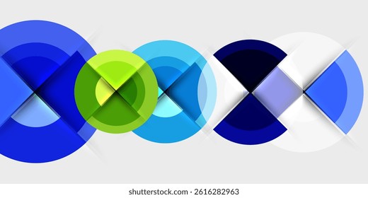 Abstract composition. Overlapping circles, vibrant colors, modern design. Geometric shapes create dynamic visual effect.