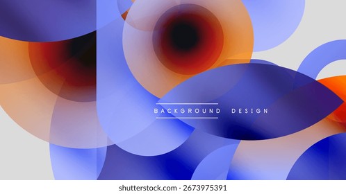 Abstract composition. Overlapping circles, vibrant colors, modern design. Blue, orange hues create dynamic visual effect.